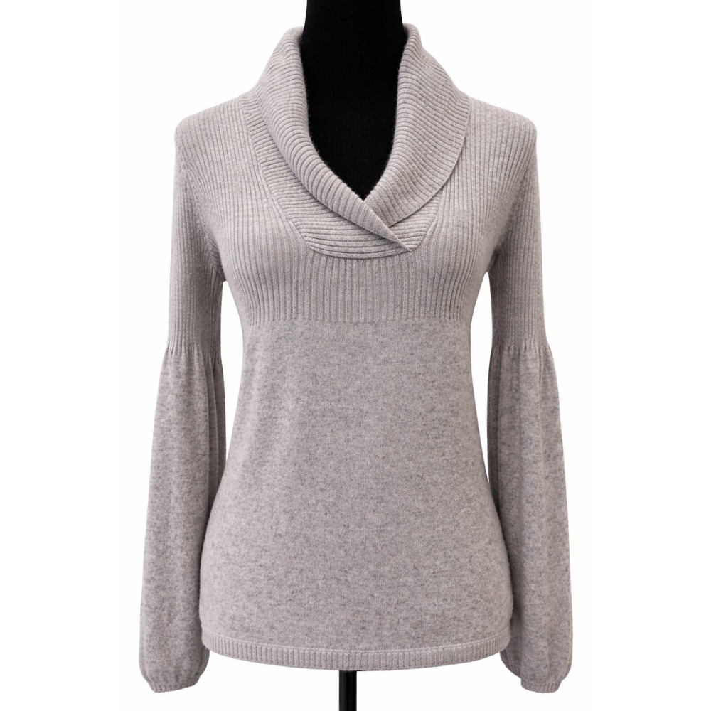 BCBGMAXAZRIA Womens Ribbed Shawl Collar V-Neck Sweater Size XS‎ Gray Cashmere